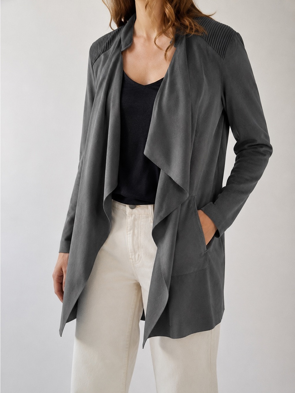 Sandwich Faux Microsuede Drape Jacket Gray Moto 90s Minimalism Quiet Luxury